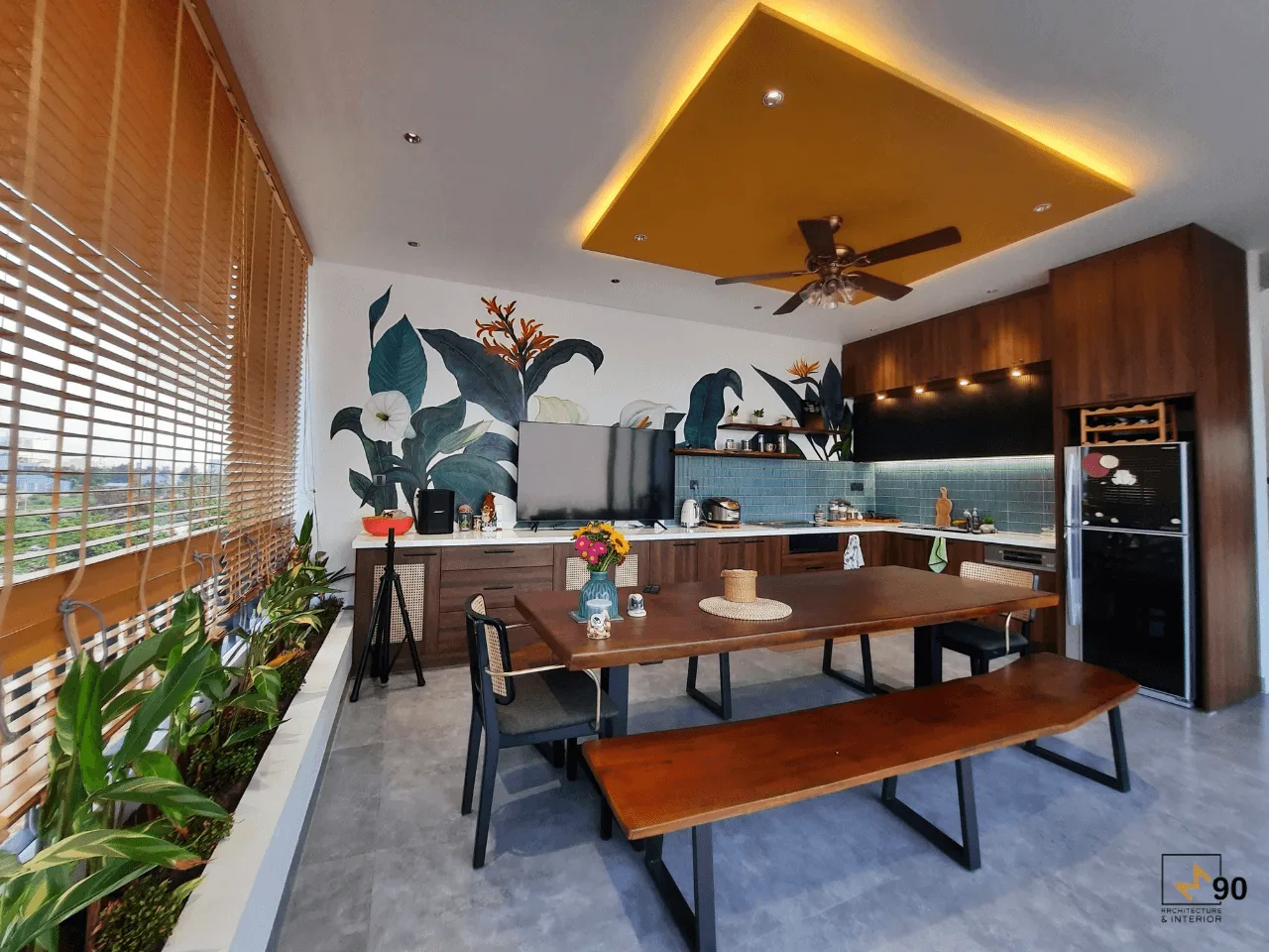 Hoàn thiện lắp đặt tủ bếp sân thượng biệt thự Địa Trung Hải tại Bình Dương do M90 thiết kế thi công.