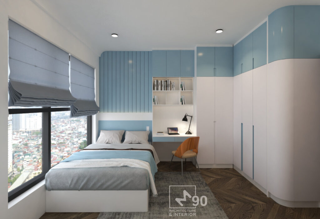 Phòng ngủ màu xanh da trời tại M90.vn - Trải nghiệm thiết ké hoàn hảo
