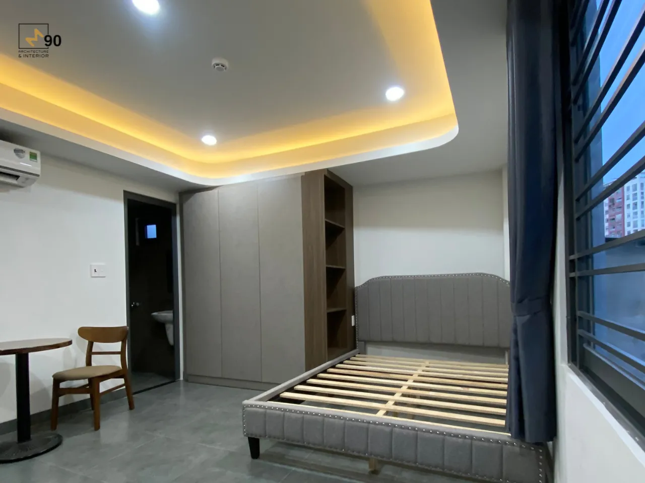 M90 thi công phòng ngủ căn hộ mini cho thuê với thiết kế hiện đại, tối ưu ánh sáng và diện tích sử dụng tại Gò Vấp TP.HCM.