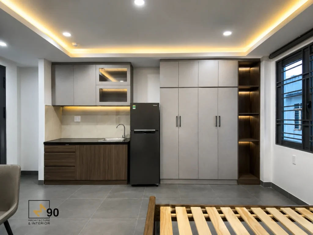 M90 Thi công nội thất khách sạn mini căn hộ cho thuê tại Gò Vấp TP.HCM với thiết kế hiện đại, tối ưu công năng và đầy đủ nội thất phục vụ nhu cầu khai thác cho thuê lâu dài.