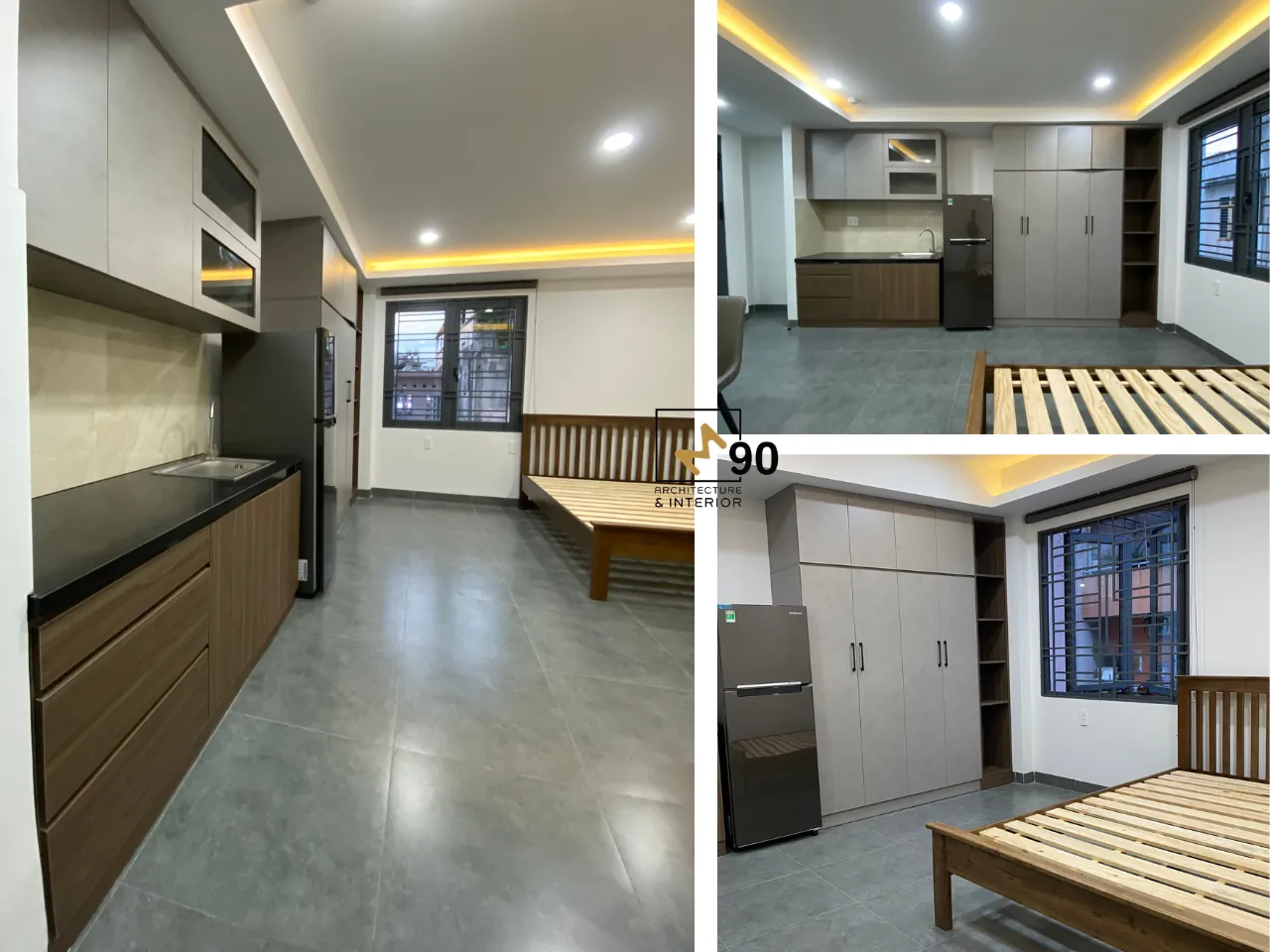 M90 hoàn thiện tổng thể nội thất phòng cho thuê số 5 tại dự án khách sạn mini Gò Vấp với thiết kế hiện đại và đồng bộ.