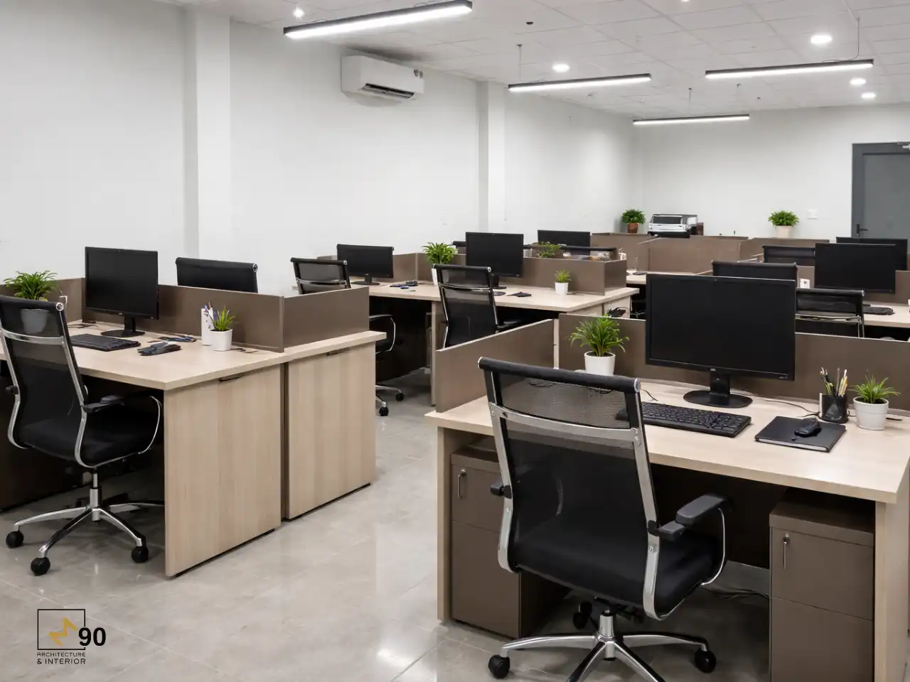 Không gian làm việc nhân viên văn phòng hiện đại với bàn cụm và ghế xoay tiện nghi tại TP.HCM