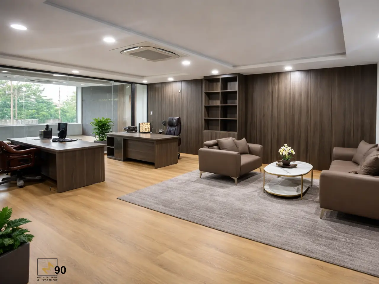 Không gian phòng giám đốc sau thi công với nội thất cao cấp và bố trí sang trọng tại TP.HCM