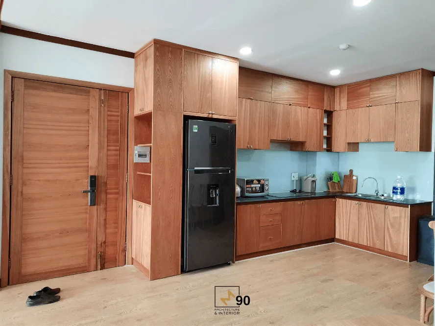 Thiết kế thi công nội thất gỗ ghép phủ veneer sơn hoàn thiện tại quận 7 Tp HCM