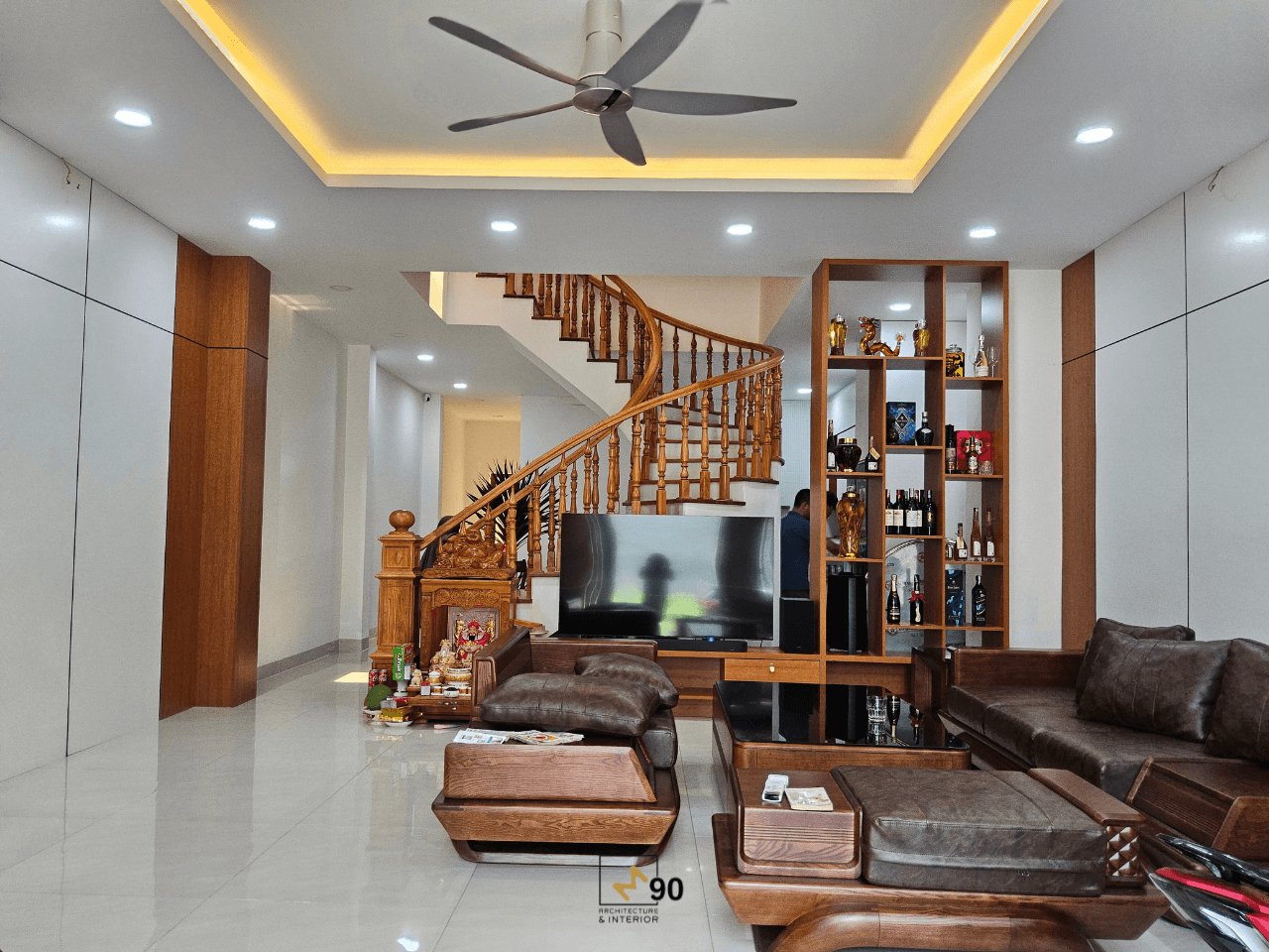 Nội thất phòng khách nhìn chính diện, Công ty Kiến Trúc Xây Dựng Nội Thất M90