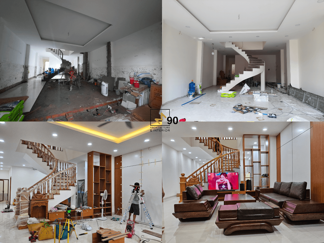 Quá trình cải tạo thi công phần thô phòng khách, cty Kiến Trúc Xây Dựng Nội Thất M90 thực hiện.