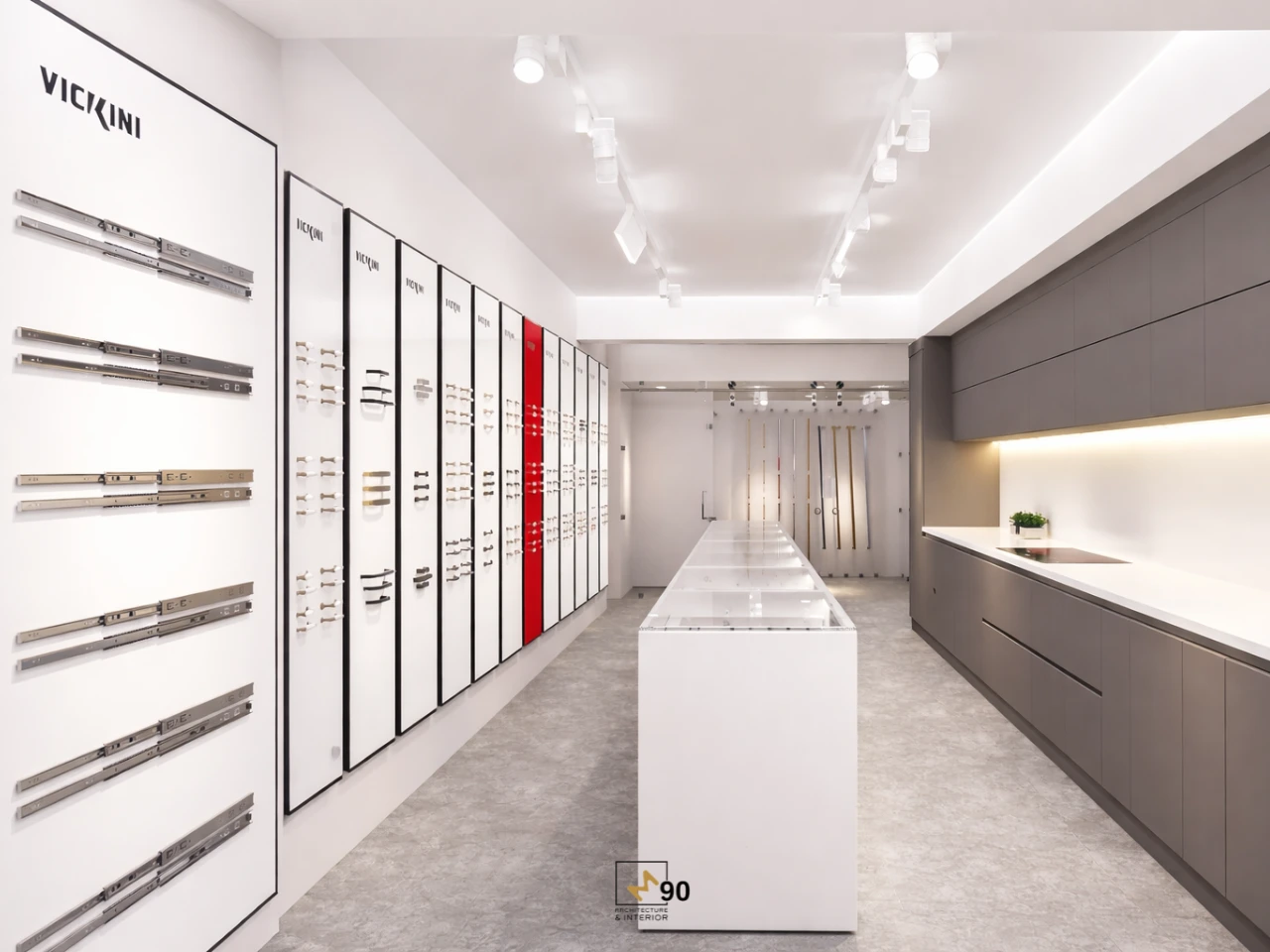 Phối cảnh khu vực trưng bày sản phẩm trong dự án thiết kế showroom phụ kiện Vickini tại TP Hồ Chí Minh